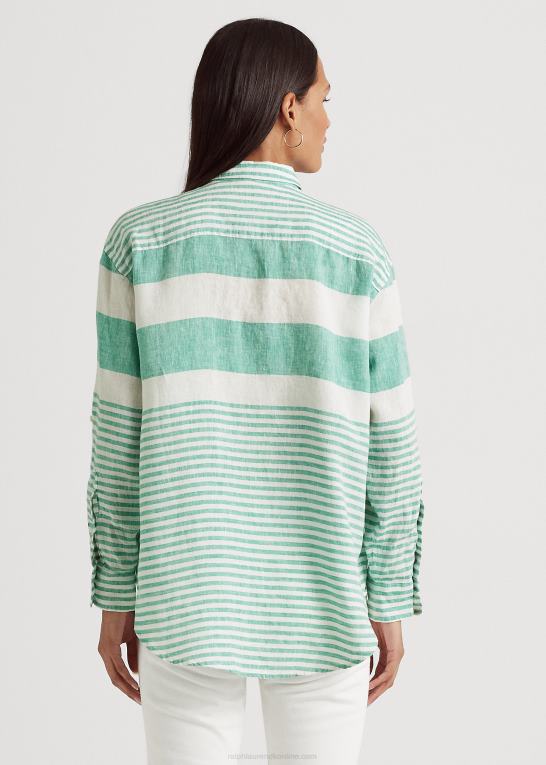 palmeblad/hvid Kvinder Ralph Lauren stribet oversize hørskjorte Z426B4359