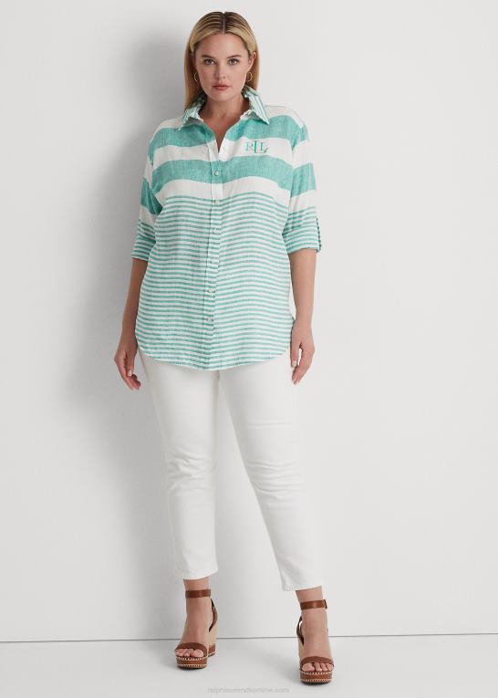 palmeblad/hvid Kvinder Ralph Lauren stribet oversize hørskjorte Z426B4548