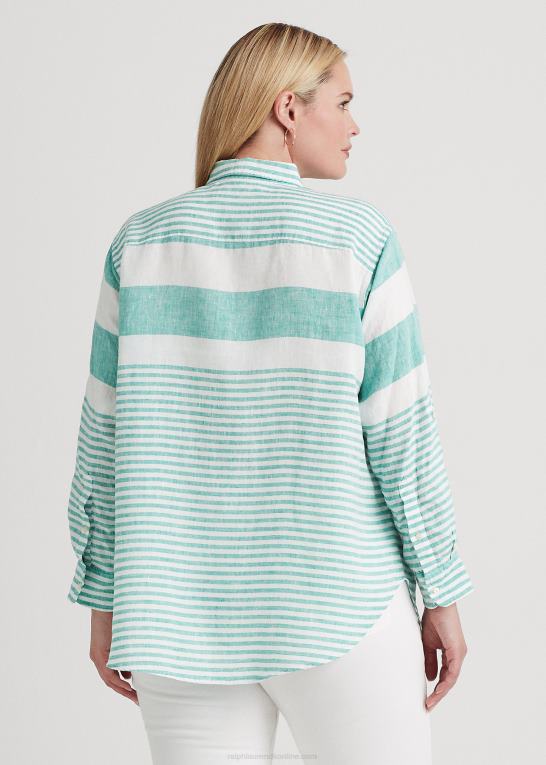 palmeblad/hvid Kvinder Ralph Lauren stribet oversize hørskjorte Z426B4548