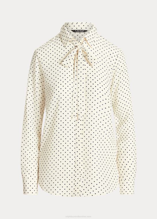 pergament creme/marine Kvinder Ralph Lauren crepeskjorte med polkaprikker med slips Z426B4063