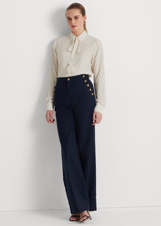 pergament creme/marine Kvinder Ralph Lauren crepeskjorte med polkaprikker med slips Z426B4063