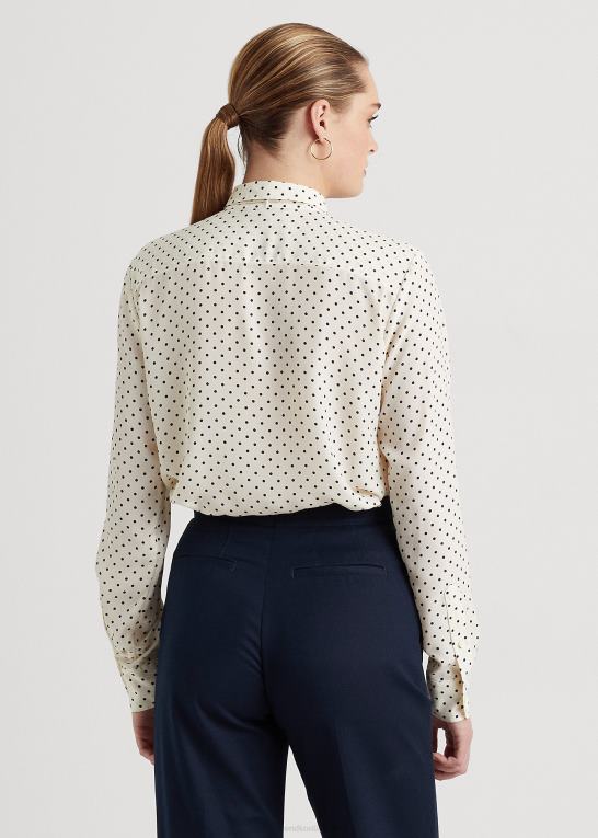 pergament creme/marine Kvinder Ralph Lauren crepeskjorte med polkaprikker med slips Z426B4063