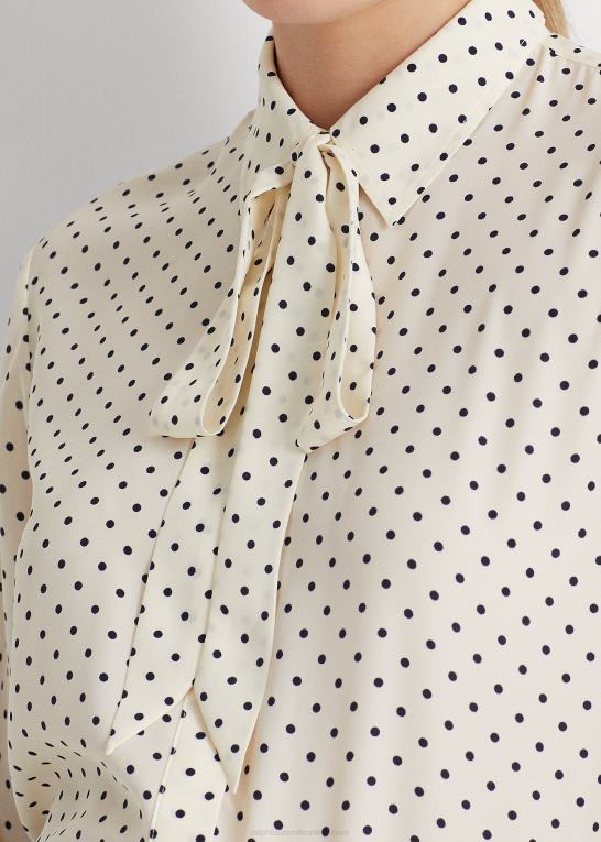 pergament creme/marine Kvinder Ralph Lauren crepeskjorte med polkaprikker med slips Z426B4063