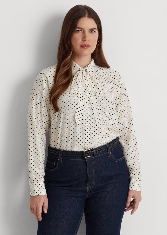 pergament creme/marine Kvinder Ralph Lauren crepeskjorte med polkaprikker med slips Z426B4668