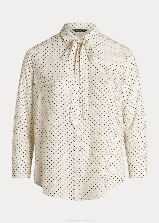 pergament creme/marine Kvinder Ralph Lauren crepeskjorte med polkaprikker med slips Z426B4668