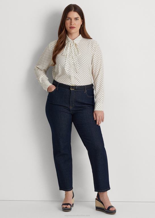 pergament creme/marine Kvinder Ralph Lauren crepeskjorte med polkaprikker med slips Z426B4668