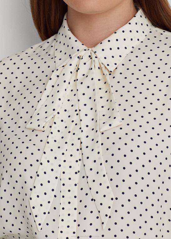 pergament creme/marine Kvinder Ralph Lauren crepeskjorte med polkaprikker med slips Z426B4668
