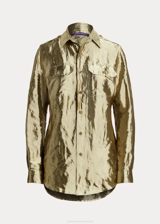 platin Kvinder Ralph Lauren metallisk organza-brugsskjorte Z426B3604