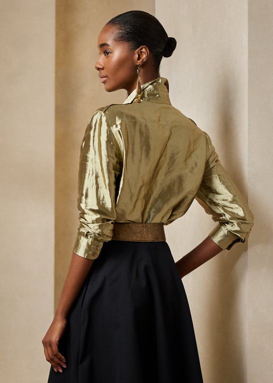 platin Kvinder Ralph Lauren metallisk organza-brugsskjorte Z426B3604