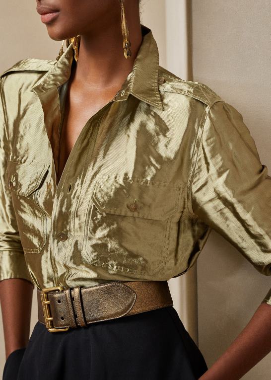 platin Kvinder Ralph Lauren metallisk organza-brugsskjorte Z426B3604