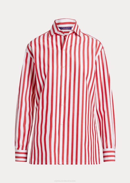 rød/hvid Kvinder Ralph Lauren stribet bomuldsskjorte Z426B9346