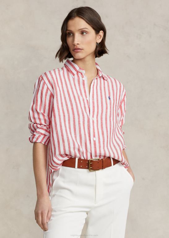 rød stribe Kvinder Ralph Lauren oversize stribet hørskjorte Z426B3032