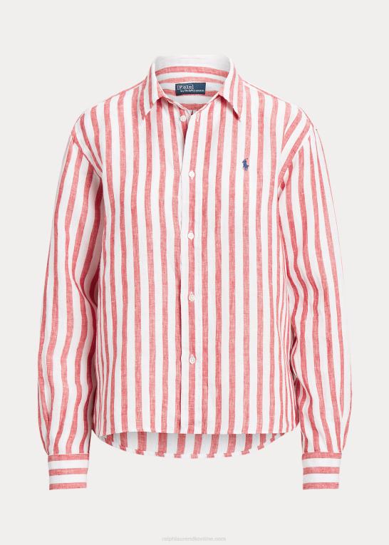 rød stribe Kvinder Ralph Lauren oversize stribet hørskjorte Z426B3032