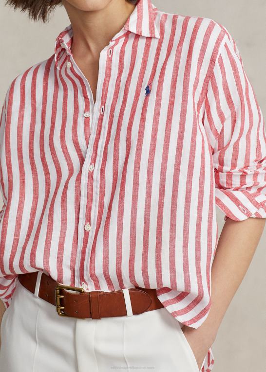 rød stribe Kvinder Ralph Lauren oversize stribet hørskjorte Z426B3032