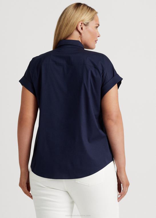 raffineret flåde Kvinder Ralph Lauren bomuldsskjorte med korte ærmer foran Z426B4625