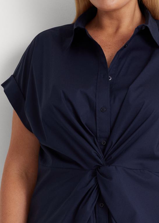 raffineret flåde Kvinder Ralph Lauren bomuldsskjorte med korte ærmer foran Z426B4625