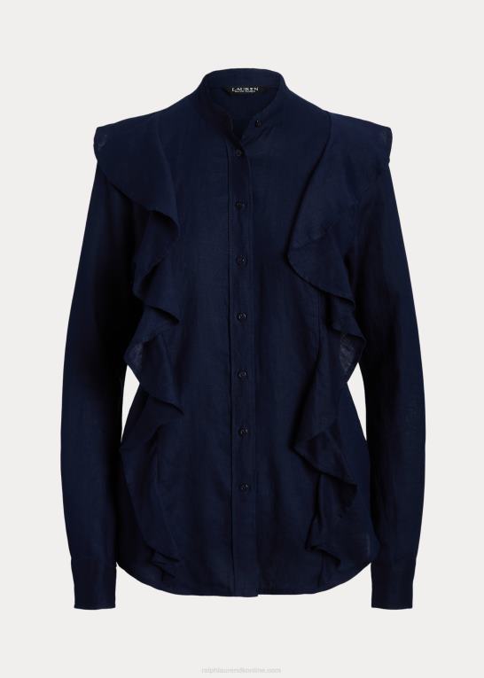 raffineret flåde Kvinder Ralph Lauren hør-skjorte med flæser Z426B4080