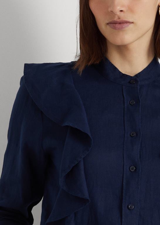 raffineret flåde Kvinder Ralph Lauren hør-skjorte med flæser Z426B4080