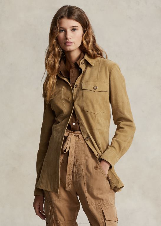 sand Kvinder Ralph Lauren overskudsskjorte i lammeskindsruskind Z426B3164