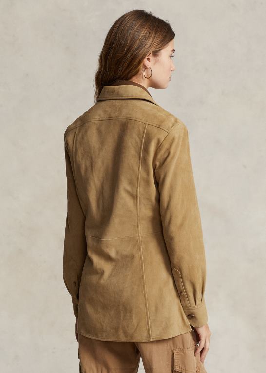 sand Kvinder Ralph Lauren overskudsskjorte i lammeskindsruskind Z426B3164