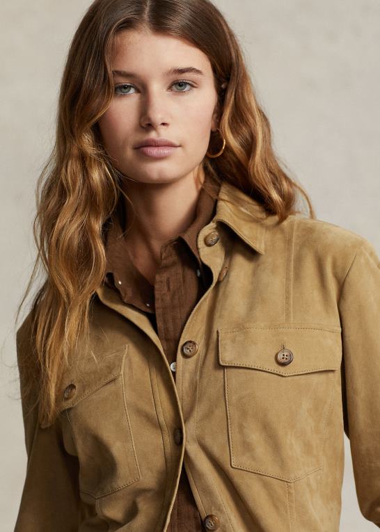 sand Kvinder Ralph Lauren overskudsskjorte i lammeskindsruskind Z426B3164