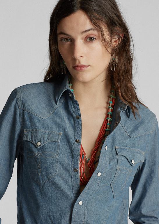 skylle Kvinder Ralph Lauren indigo chambray westernskjorte Z426B3608