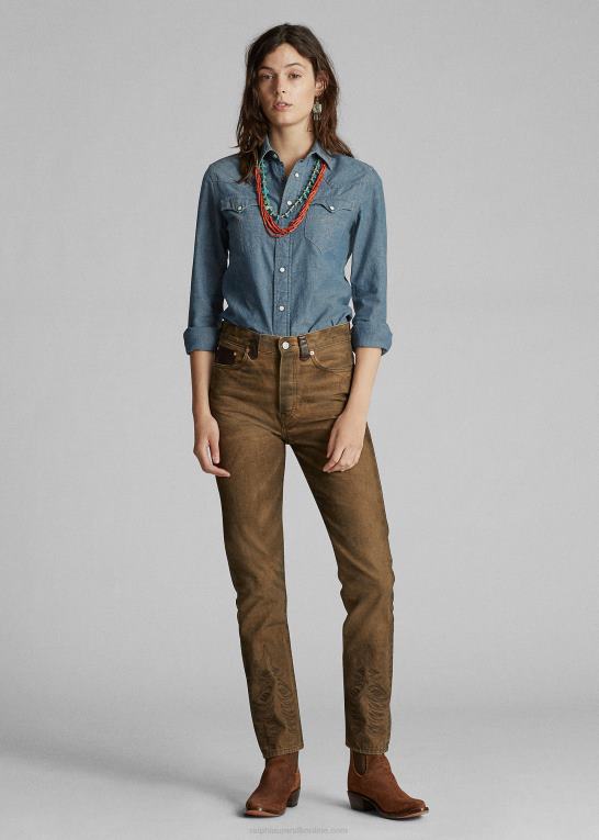 skylle Kvinder Ralph Lauren indigo chambray westernskjorte Z426B3608