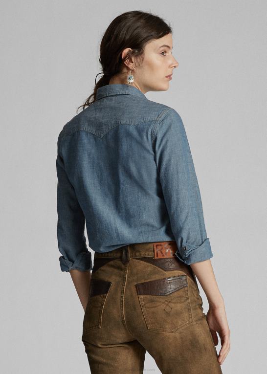 skylle Kvinder Ralph Lauren indigo chambray westernskjorte Z426B3608