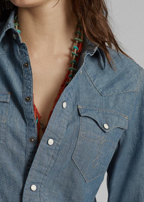 skylle Kvinder Ralph Lauren indigo chambray westernskjorte Z426B3608