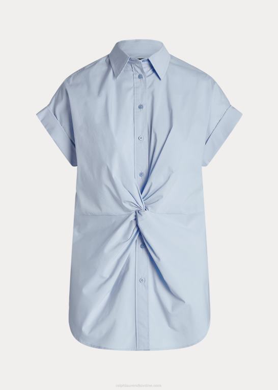 småsten blå Kvinder Ralph Lauren bomuldsskjorte med korte ærmer foran Z426B4067