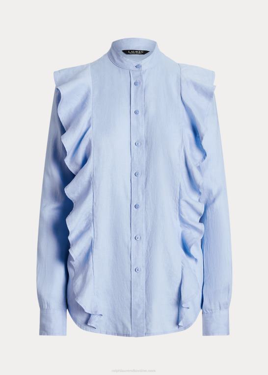 småsten blå Kvinder Ralph Lauren hør-skjorte med flæser Z426B4081