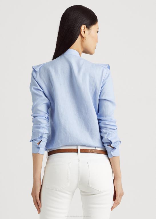 småsten blå Kvinder Ralph Lauren hør-skjorte med flæser Z426B4081