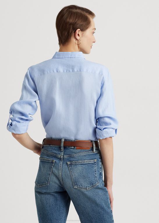 småsten blå Kvinder Ralph Lauren linned rulle skjorte med tabsærmer Z426B4384