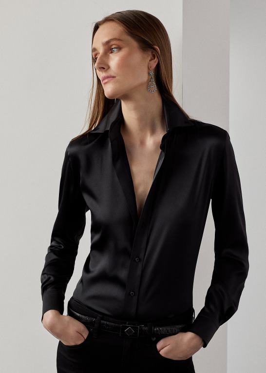 sort Kvinder Ralph Lauren cameron stretch mulberry silkeskjorte Z426B9333