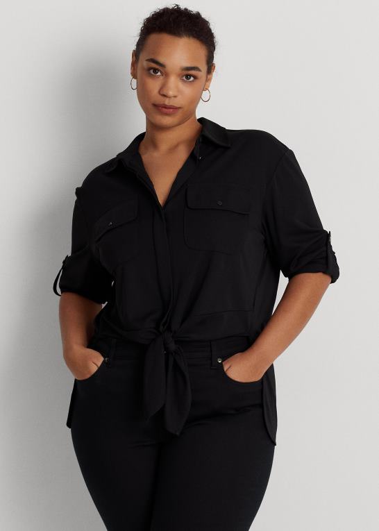 sort Kvinder Ralph Lauren jerseyskjorte med bindebånd foran Z426B4960