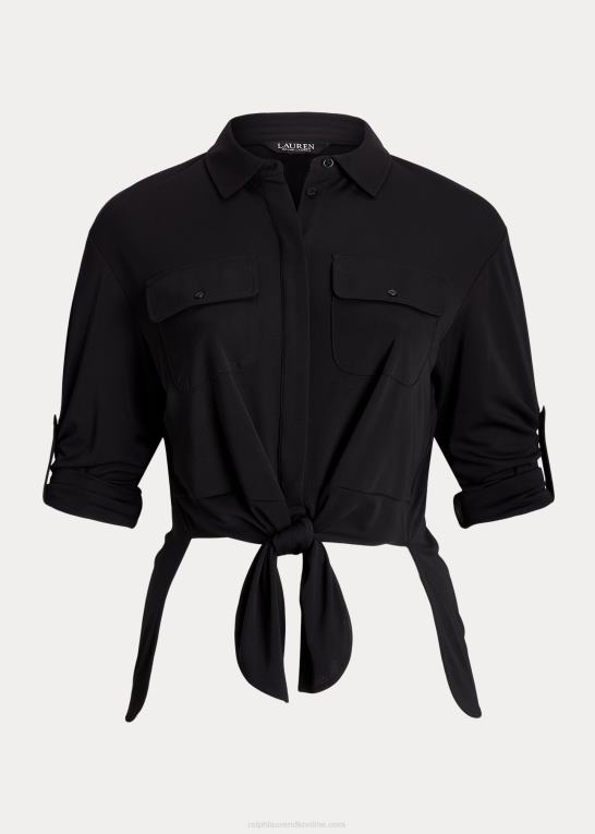 sort Kvinder Ralph Lauren jerseyskjorte med bindebånd foran Z426B4960