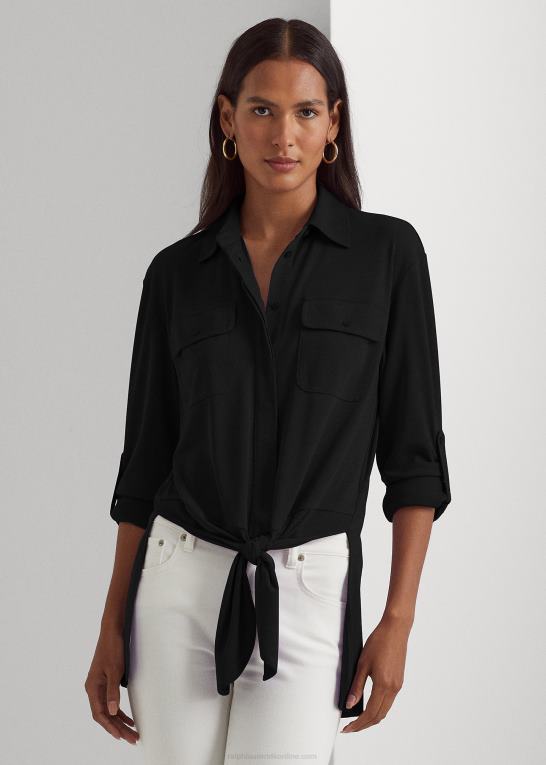 sort Kvinder Ralph Lauren jerseyskjorte med bindebånd foran Z426B9505