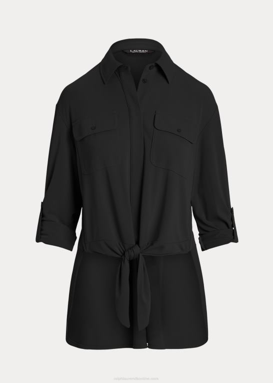 sort Kvinder Ralph Lauren jerseyskjorte med bindebånd foran Z426B9505