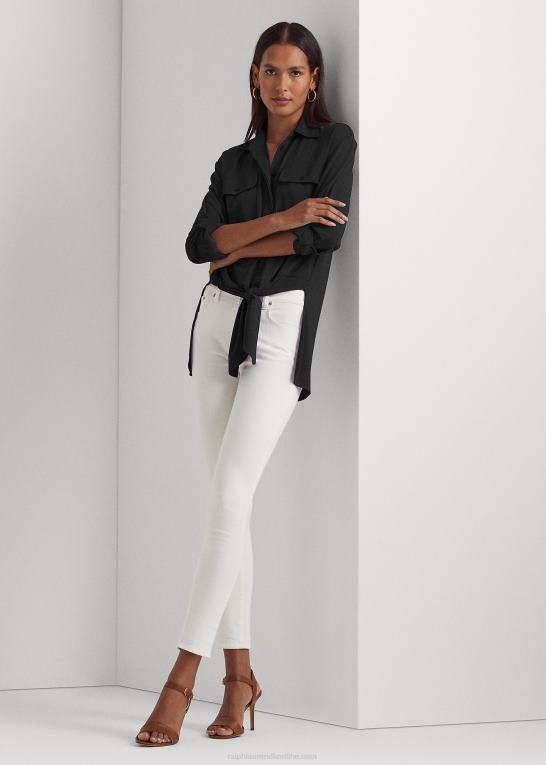 sort Kvinder Ralph Lauren jerseyskjorte med bindebånd foran Z426B9505