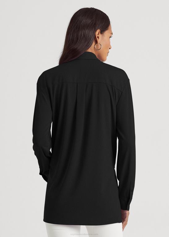 sort Kvinder Ralph Lauren jerseyskjorte med bindebånd foran Z426B9505