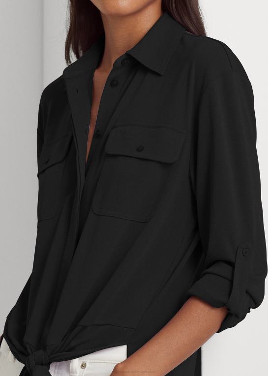 sort Kvinder Ralph Lauren jerseyskjorte med bindebånd foran Z426B9505