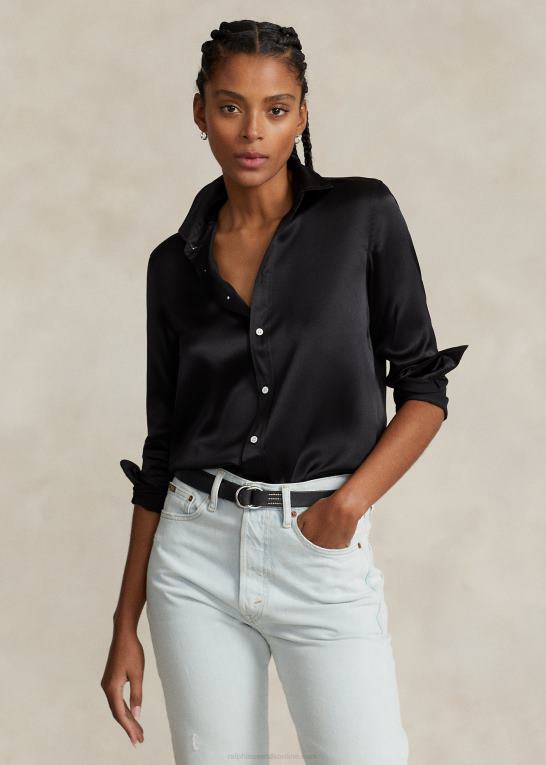 sort Kvinder Ralph Lauren silke charmeuse skjorte Z426B3282