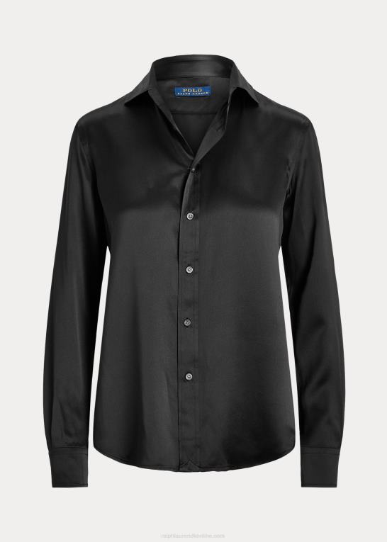 sort Kvinder Ralph Lauren silke charmeuse skjorte Z426B3282