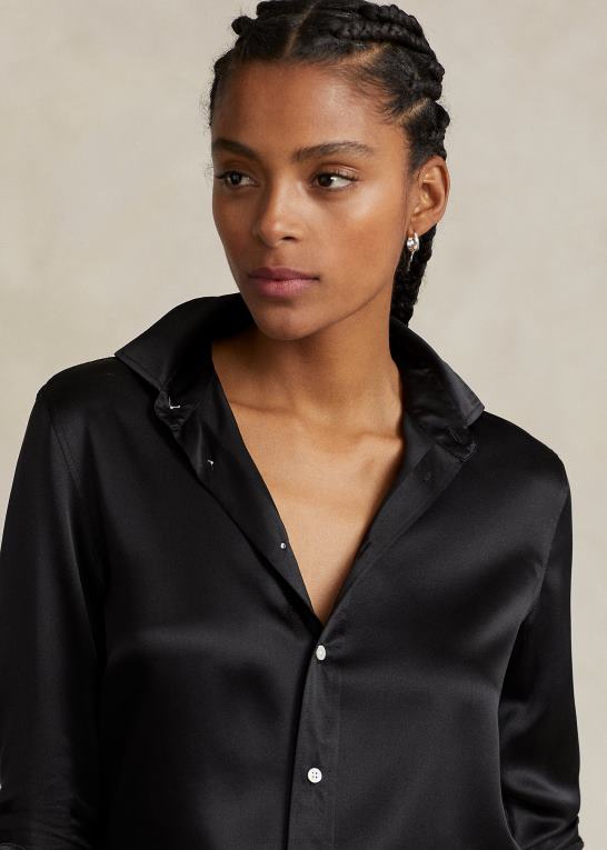 sort Kvinder Ralph Lauren silke charmeuse skjorte Z426B3282