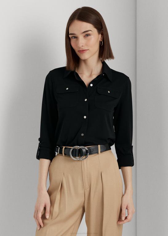sort Kvinder Ralph Lauren skjorte med rulle-faner Z426B9154