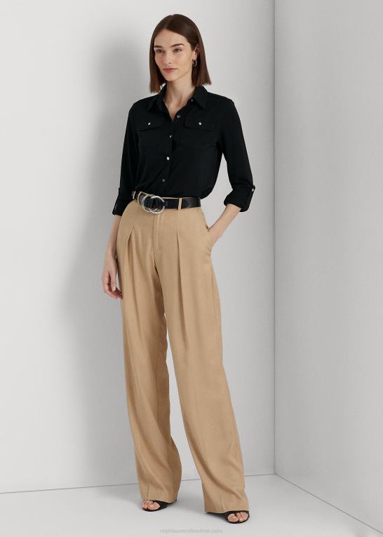 sort Kvinder Ralph Lauren skjorte med rulle-faner Z426B9154