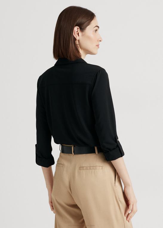 sort Kvinder Ralph Lauren skjorte med rulle-faner Z426B9154