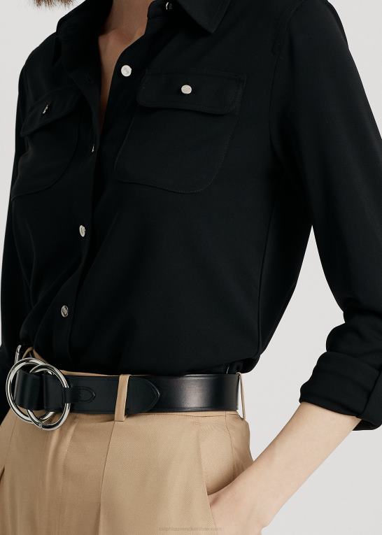 sort Kvinder Ralph Lauren skjorte med rulle-faner Z426B9154