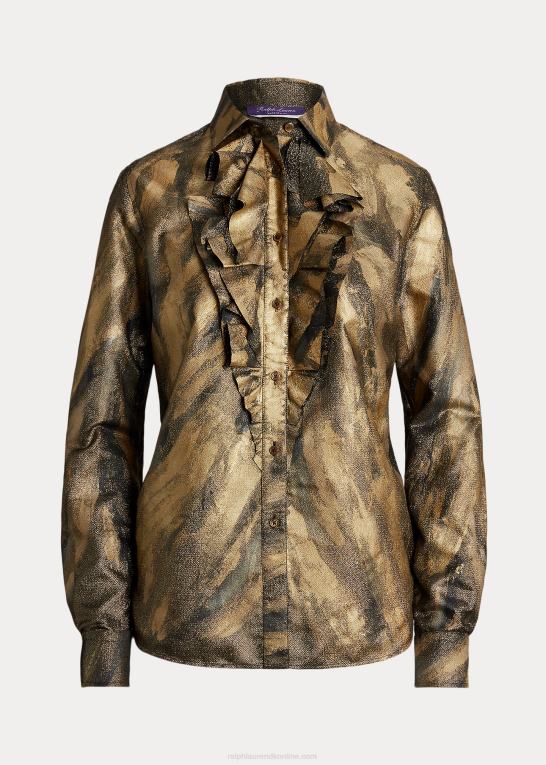 sort/bronze Kvinder Ralph Lauren keara metallic skjorte med flæser Z426B9286