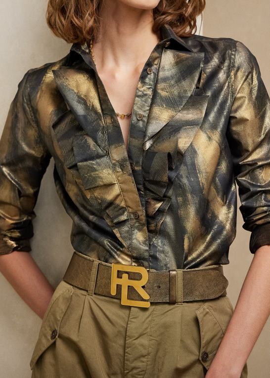 sort/bronze Kvinder Ralph Lauren keara metallic skjorte med flæser Z426B9286